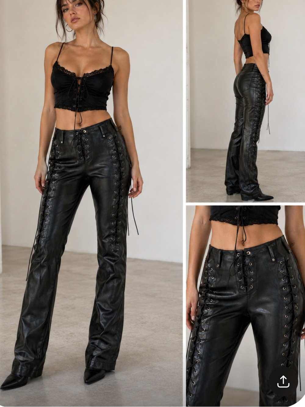 Chic Nation Black Lace-Up Leather Bootcut Pants